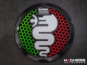 Alfa Romeo 4C Carbon Fiber Speaker Grill Covers - Alfa Logo in Italian Colors